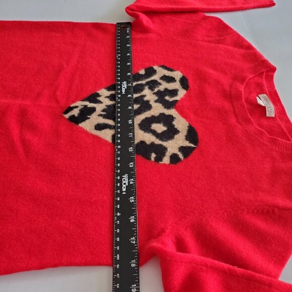 Philosophy Red Cashmere Sweater Leopard Heart Crewneck Pullover Size S Coquette - Picture 5 of 9